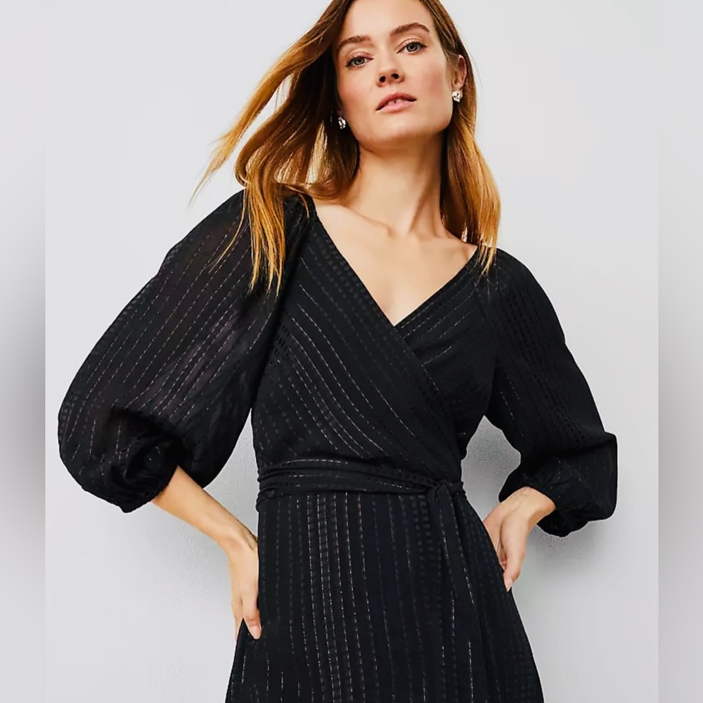Ann Taylor Metallic Stripe Midi Wrap Dress size 8 new with tags
